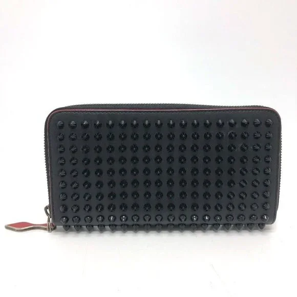 Christian Louboutin Panettone Spike studs Zip Around Long Wallet Leather Black